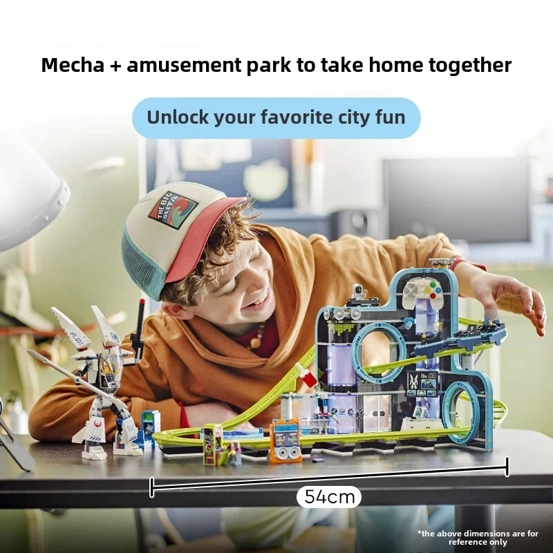 

MOC 986 шт., городская серия, робот, мир, американские горки, парк развлечений, строительные блоки, кирпичи, игрушки для детей, мальчиков, Рождественский подарок ﻿