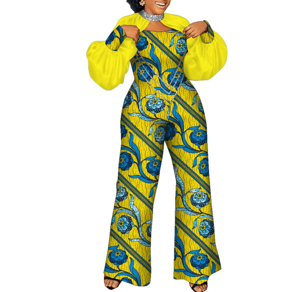 

African Dashiki Jumpsuit Pants for Women Party Wedding Rompers Jumpsuit Long Sleeve Wide Leg Trouser Africa Women Clothes Wy9893