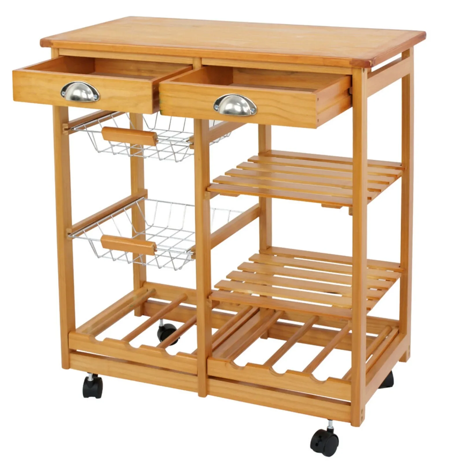 

US Rolling Wood Kitchen Island Trolley Cart Dining Storage Drawers Stand Durable