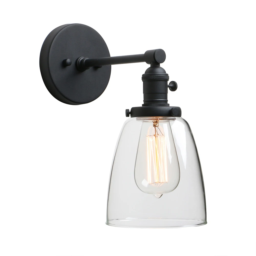 phanthy industrial unico sconce escovado niquel banheiro vanity light luminaria com 55 dome lampada de vidro claro sombra 01