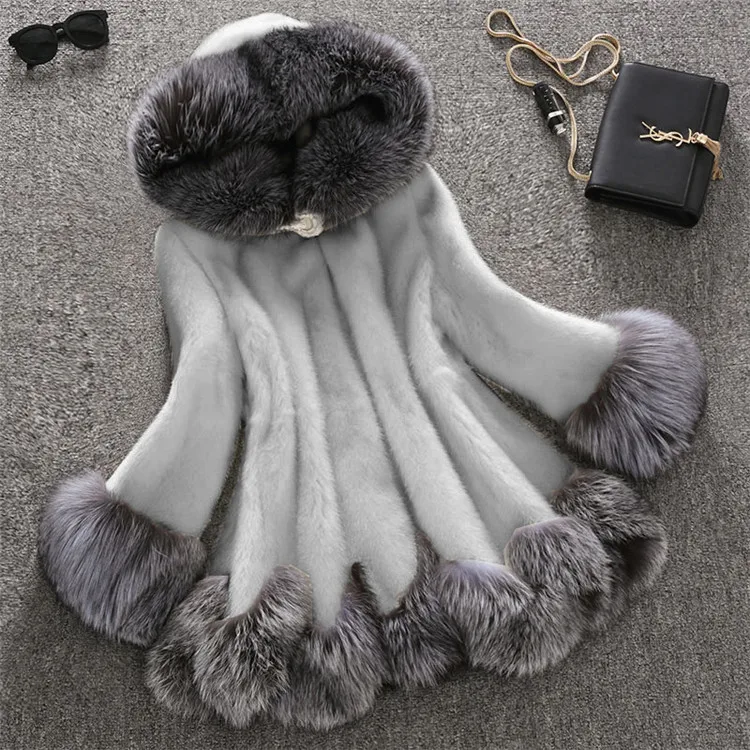 NBFENFA Women's Faux Fur Coat Winter Warmth Fake Fur Coat with Hooded Fashion Artificial Fur Jacket Fluffy Vestidos Elegantes