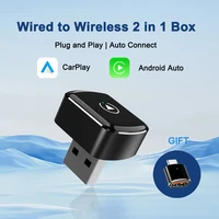 Adaptador CarPlay inalámbrico para coche 2 en 1 y adaptador Android Auto tipo C/conexión rápida USB cableado a inalámbrico para iPhone/Android