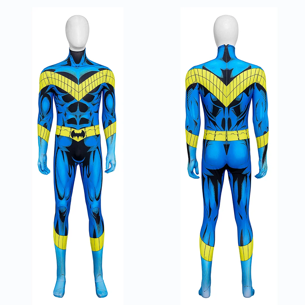 

Комбинезон для косплея Comic Nightwing, костюм для косплея члена, униформа Робина, мужской синий эластичный боди с 3D принтом, вечерние костюмы на Хэллоуин