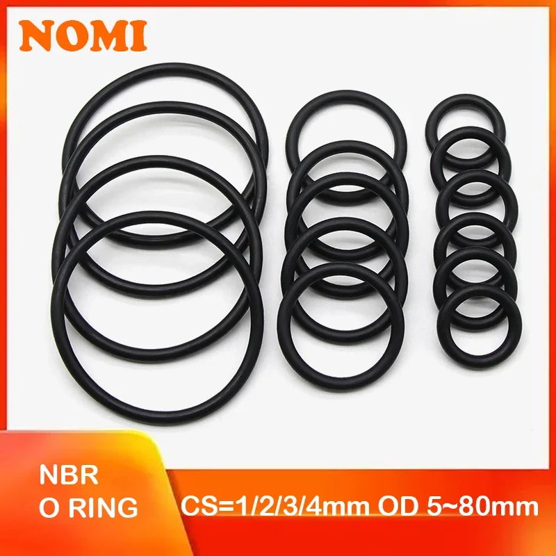 

50pcs Black O Ring Gasket CS1 2 3 4mm OD5mm ~ 80mm NBR Automobile Nitrile Rubber Round Type Corrosion Oil Resistant Seal Washer