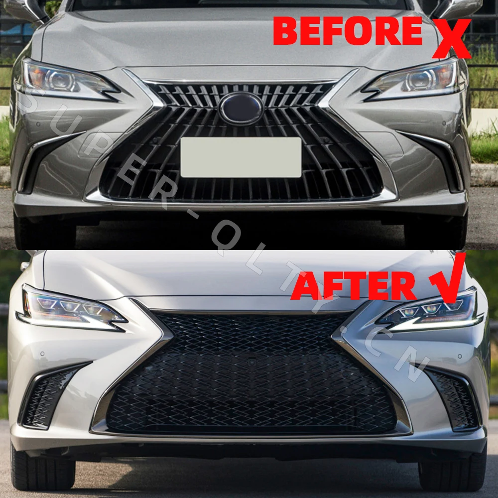 For Lexus ES 2018 - 2023 F Sport Style Front Fog Lamps Shade Foglight Grille Hoods Wind Knife Fangs Decorative Cover Trim Black