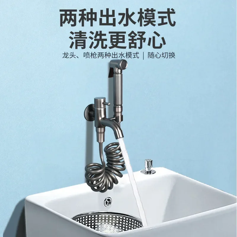 Imagem -04 - Toilet Mop Tap com Suporte Suporte e Mangueira de Primavera Pulverizador Preto Terno de Parede Chuveiro Bidé Mangueira de Pvc Acessórios do Banheiro