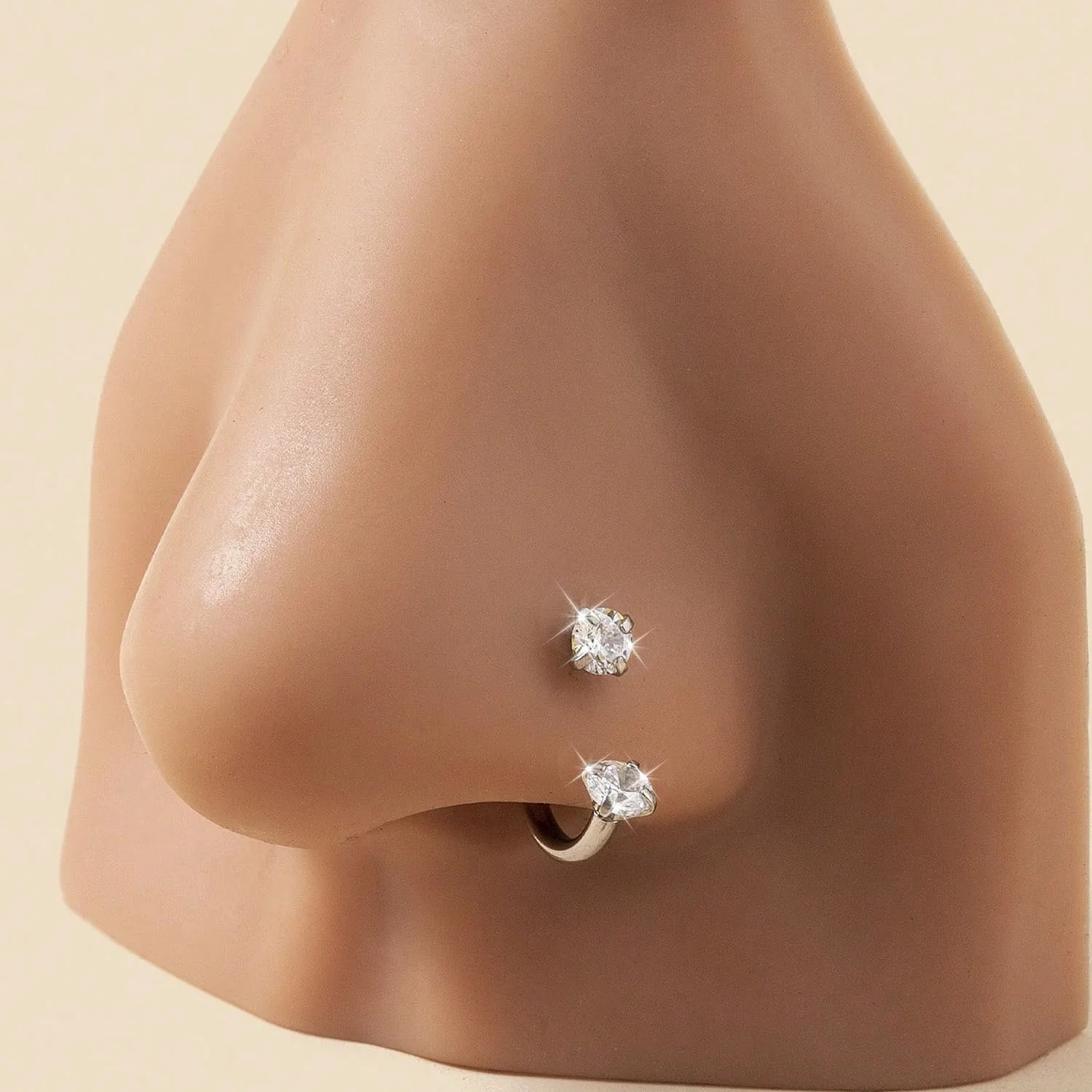 G23 Titanium Alloy Fashionable Nose Ring Embedded with Round Shiny Cubic Zirconia,  20G Horse Shoe Earring Lip Ring Eyebrow Ring