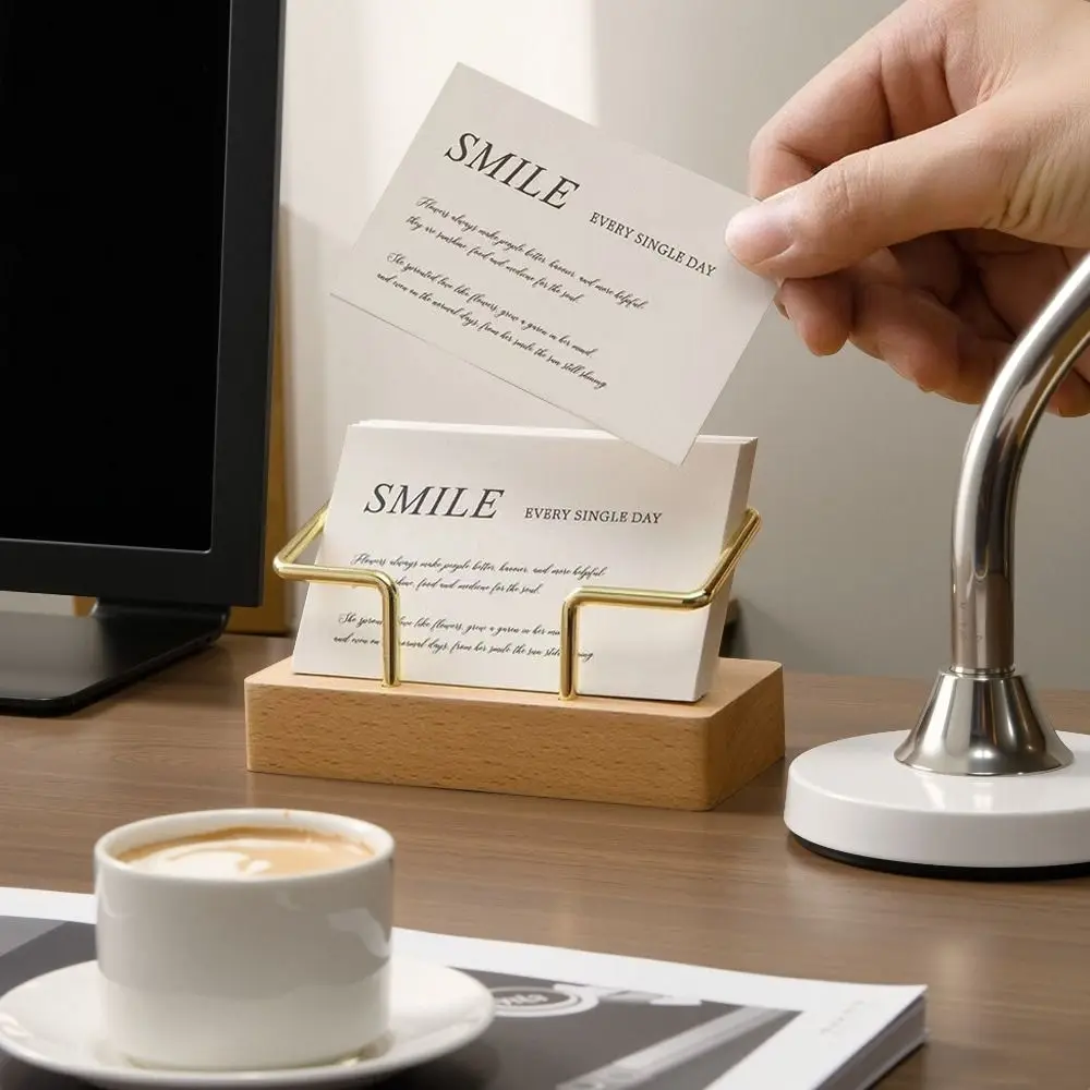 Tabletop Shelf Business Card Holder Walnut Wood Beech Wood Cards Display Stand Card Storage Metal Wooden Card Holder Manager
