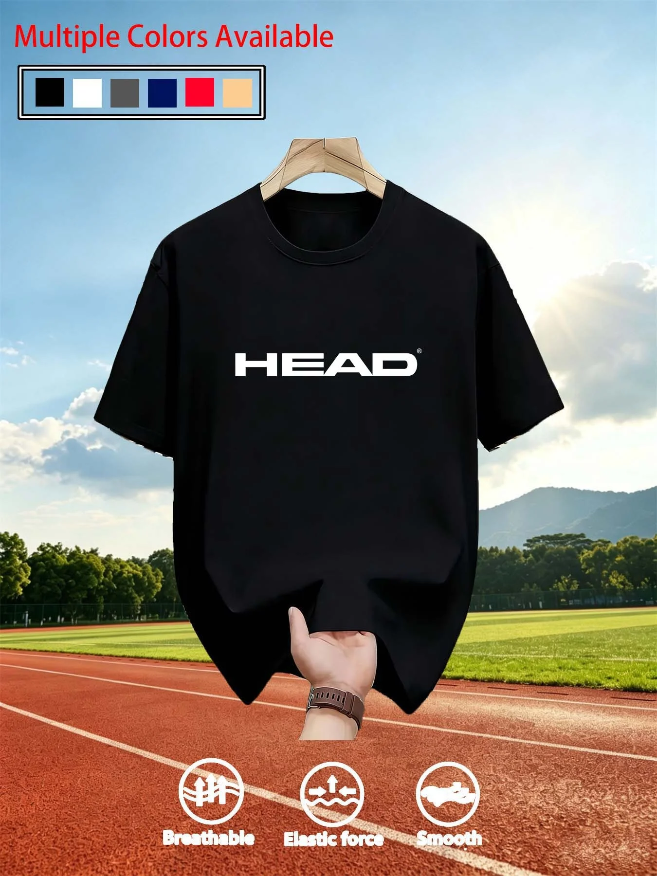 HEAD Men’s T‑Shirt Short Sleeve Top Multi Color Crew Neck Letter Print Breathable Fabric For Tennis Training Daily Outdoor Sport - view 2