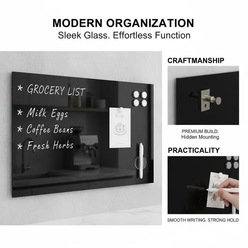 Magnetisches Wandtafel-Whiteboard aus Glas, modernes Design, 50x30cm, Anzeige- und Schreibtafel für Innenbereich, Büro, Zuhause, Schreiben, Präsentation, Innendekoration, Bürobedarf, Arbeitsbereich,