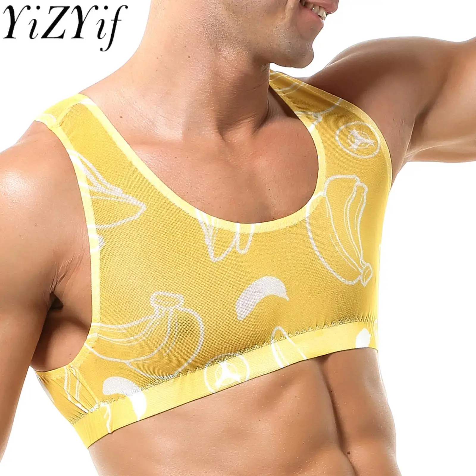 

Men Semi Breathable Sport Vest Gym Workout Tops Sleeveless Banana Print Tank Top for Summer Bodybuilding Running Workout Vest
