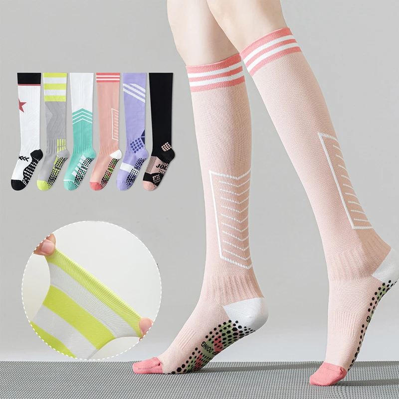 Professional Indoor Dance Sports Socks Silicone Non-Slip Women Fitness Pilates Yoga Socks Cotton Breathable Knee Socks Stockings