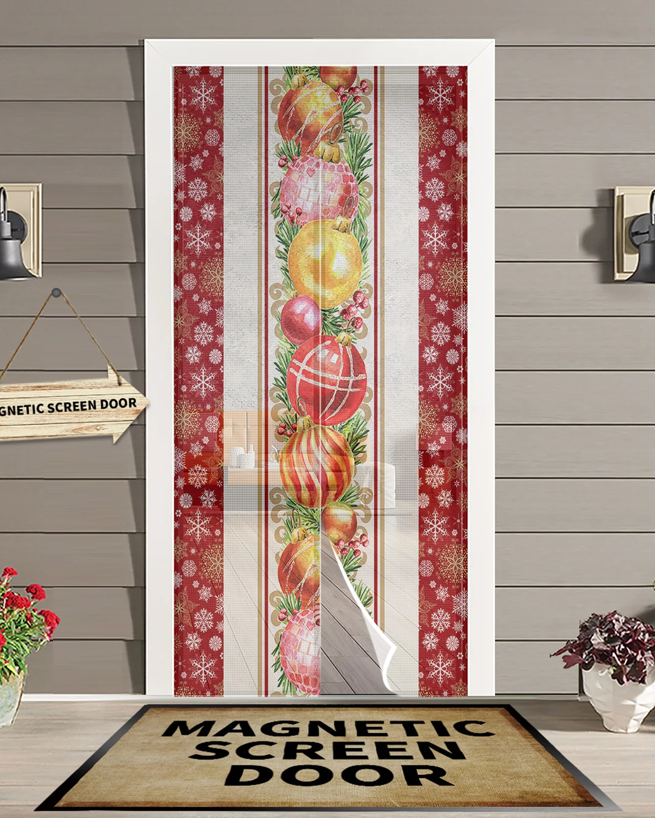 Christmas Snowflake Balls Magnetic Door Curtain Living Room Bedroom Home Anti-mosquito Screen Door Curtain