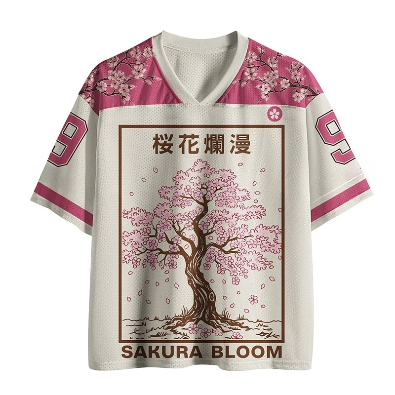 2026 New Summer Japanese Cherry Blossom Limited Edition Quick Drying Fashionable Casual Outdoor Parent-child V-neck T-shirt