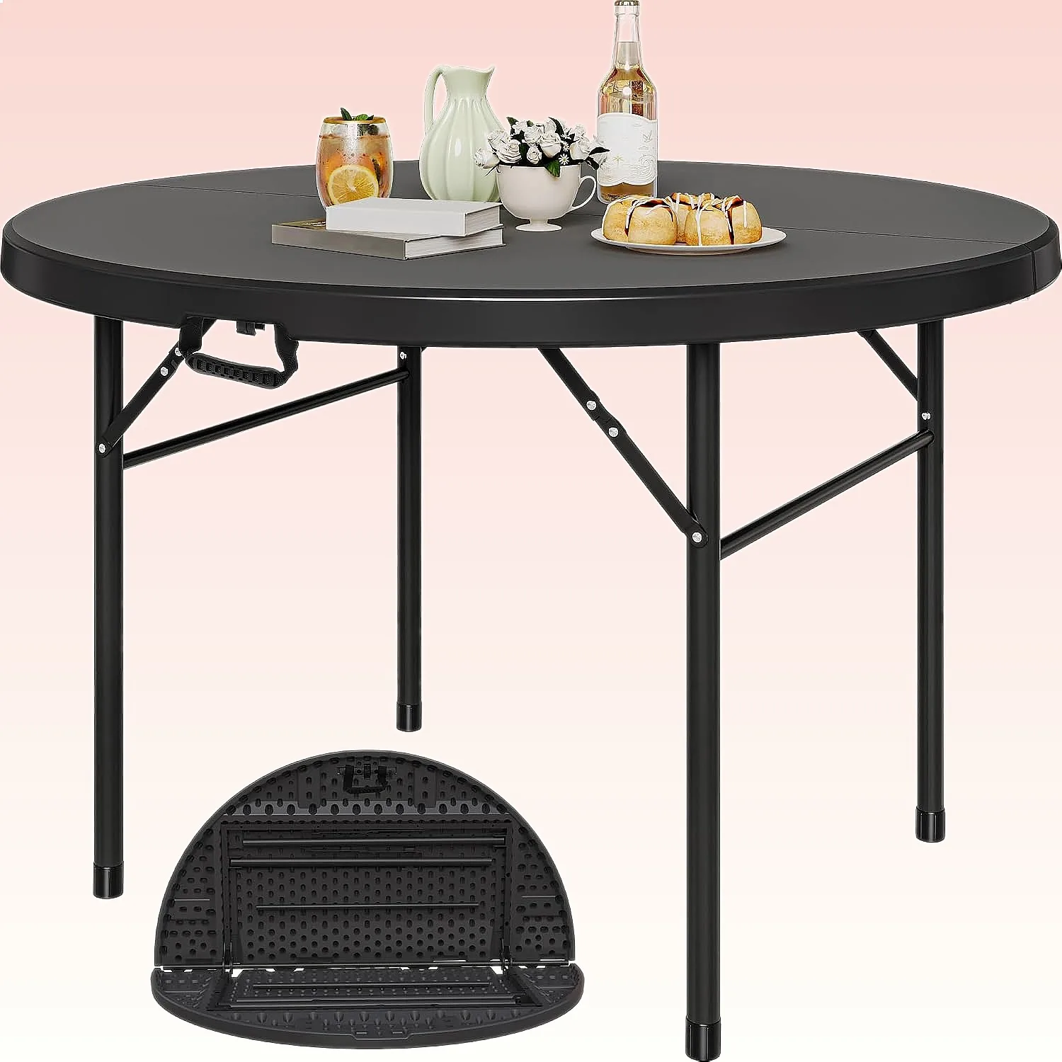 YITAHOME 48 Inch Round Folding Table Heavy Duty Plastic for Indoor Outdoor Party Picnic Camping BBQ