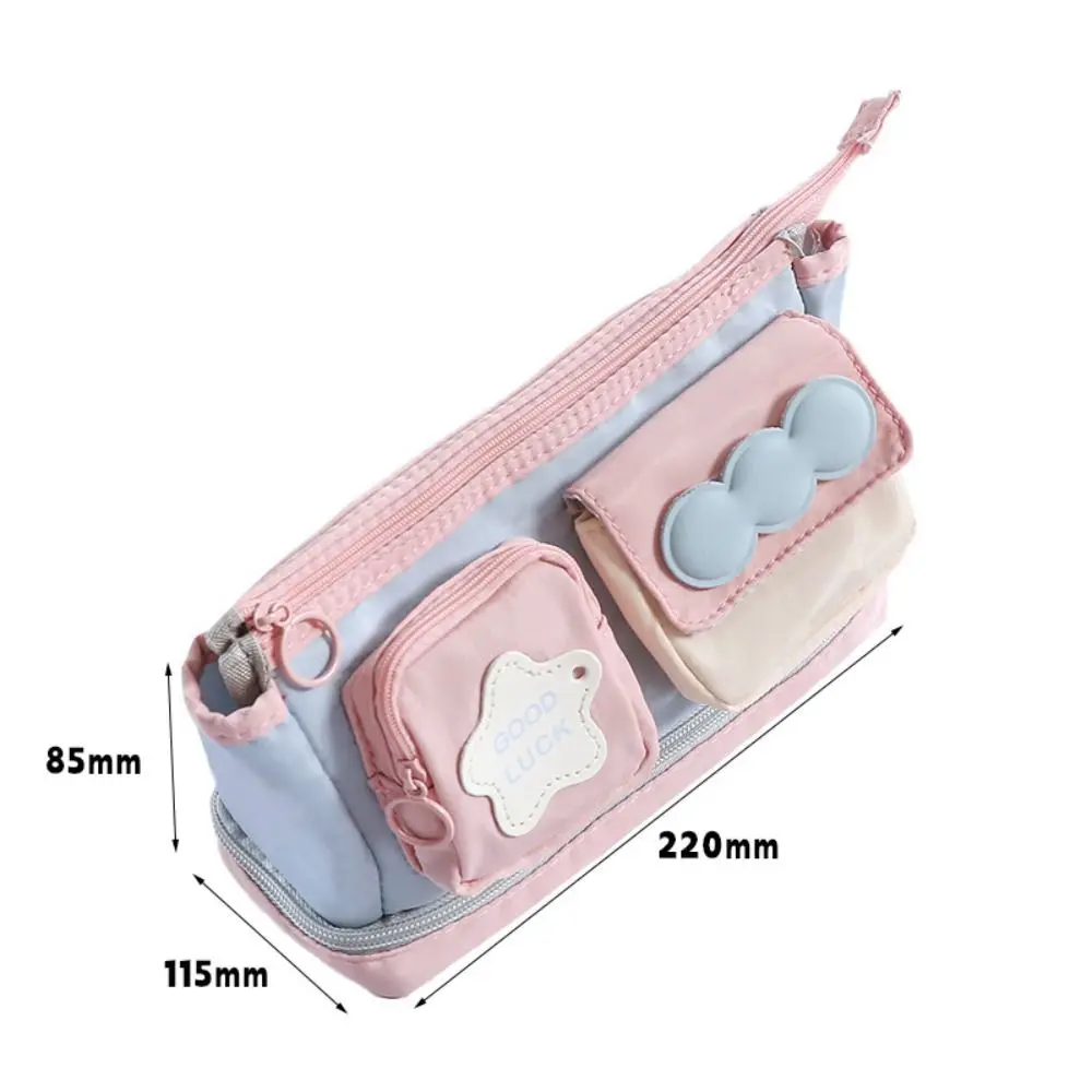 New Contrast Color Pen Bag Zipper Design Handheld Pencil Case Large Capacity Stationery Storing Bag Students