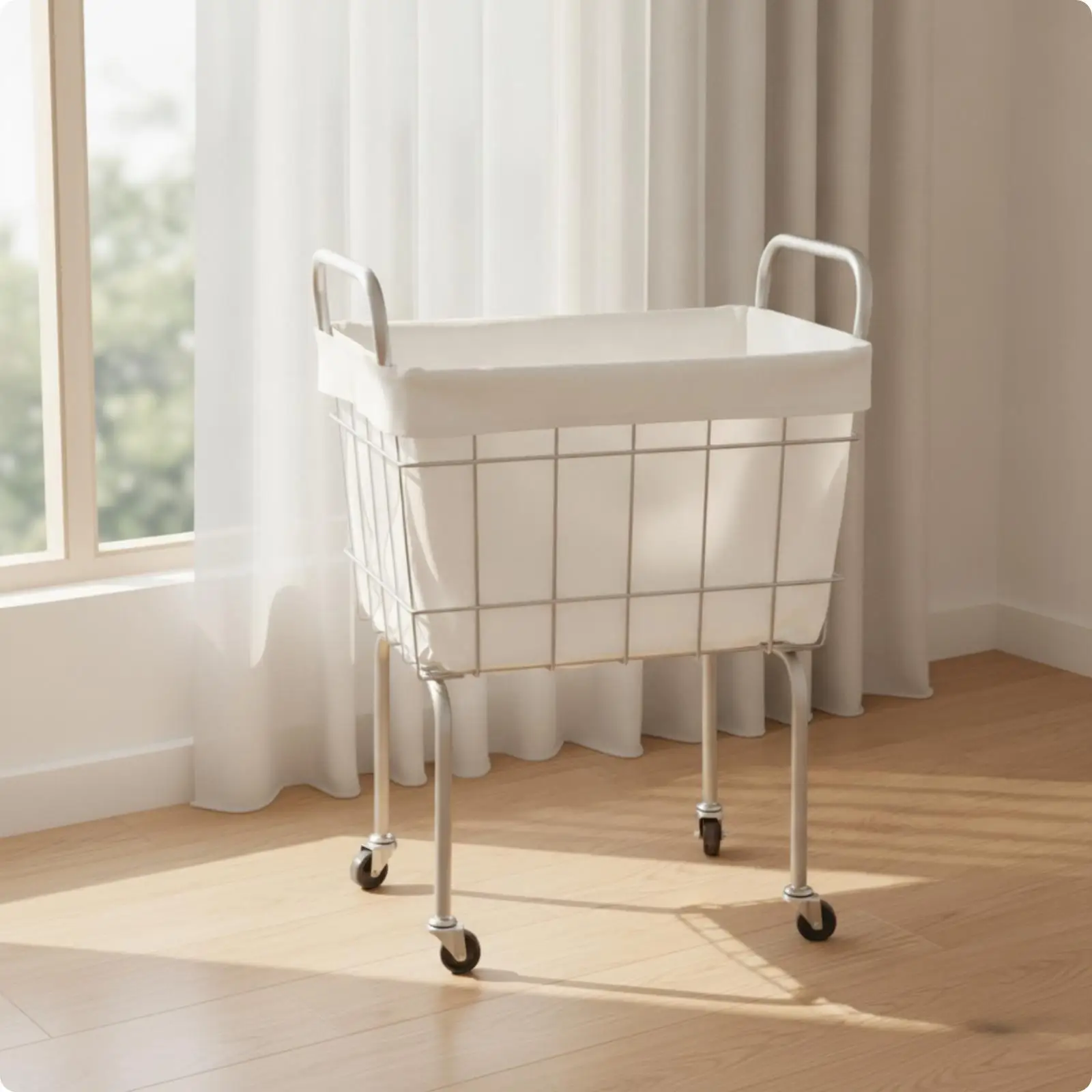 Portable Laundry Cart with Metal Frame and Textile Rim for Moving Clothes Between Rooms Smoothly