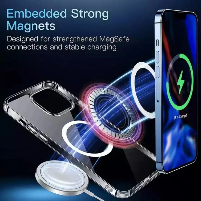 Luxury Wireless Magnetic Cover for Apple Magsafe Case Iphone 11 12 13 15 16 Plus 14 Pro Max 13 Mini Clear Acrylic Cases - náhled 3