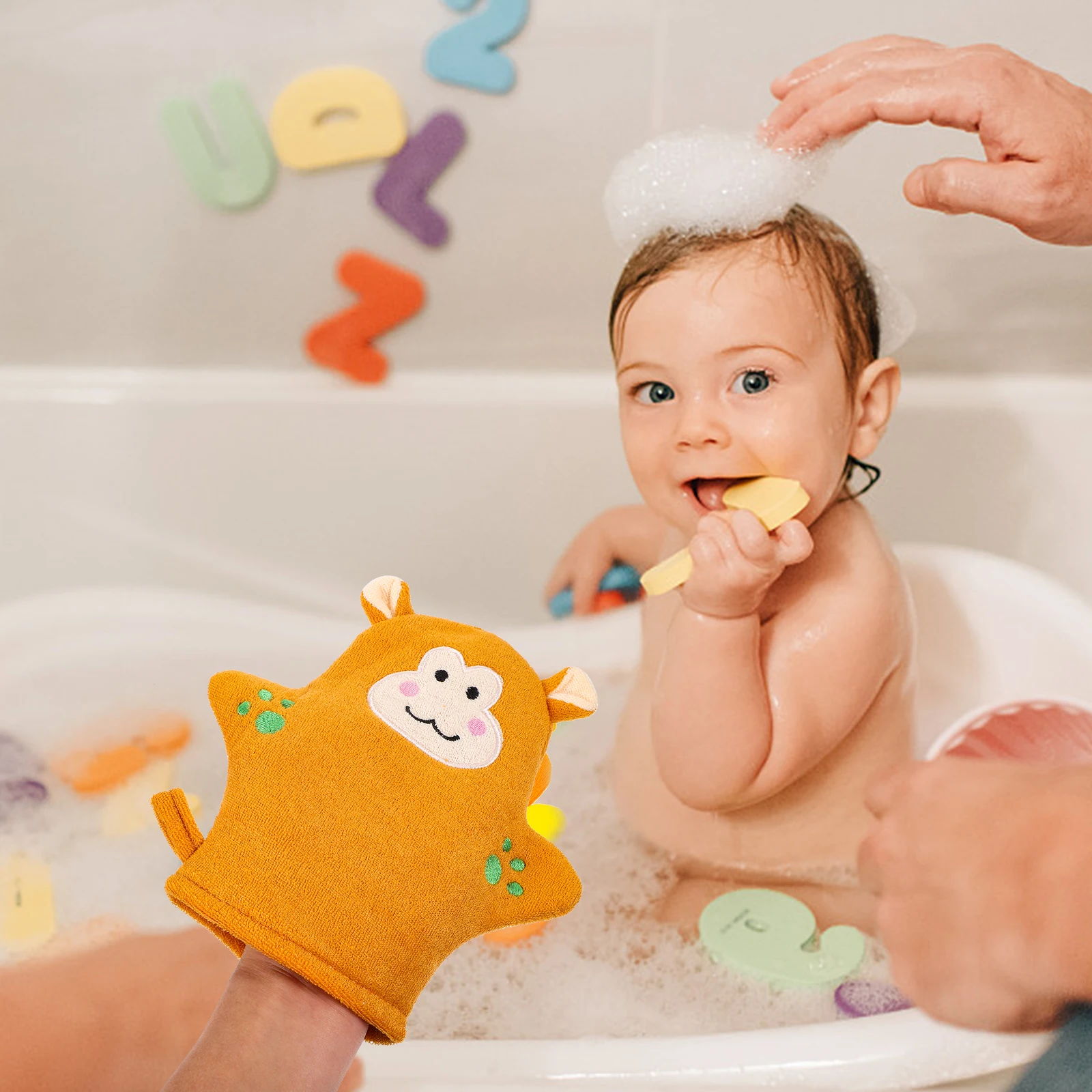 

5pcs Baby Bath Mitt Cotton Toddler Shower Gloves Fruit Shaped Infant Bath Supplies Soft Texture Save Toiletries