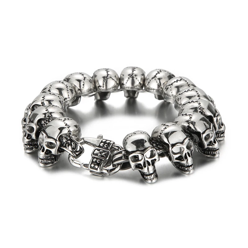 Ancient Demon Bone Ghost Head Bracelet Men Stainless Steel Fashion Skull Chain Bangle