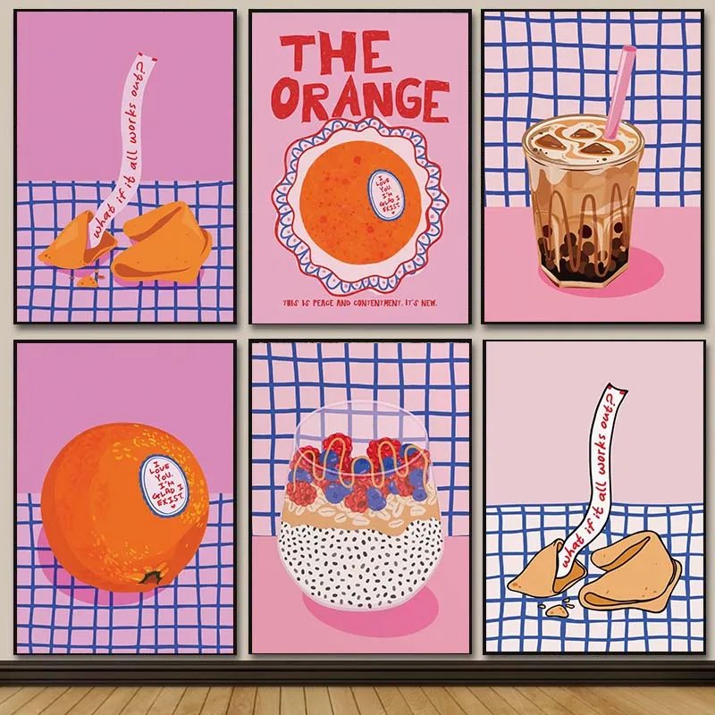 What If All Work Out-Póster de lienzo rosa y azul, ilustración de galleta de la fortuna, arte de afirmación motivacional, decoración de pared moderna