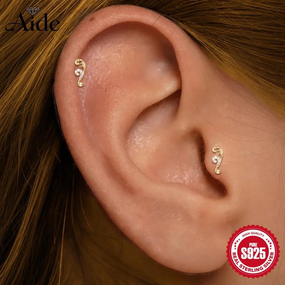 

AIDE 925 Sterling Silver Wave Notes With Spiral Stud Minimalist Style for Women Dainty Cute Multiple Style Combinations