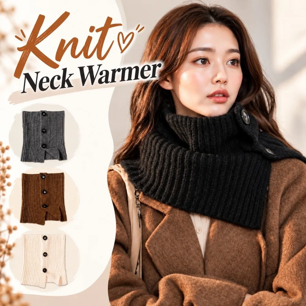Retro Design Knit Neck Warmer Solid Color Split Collar Winter Neck Gaiter Skin Friendly Cozy Texture Button Knit Scarf