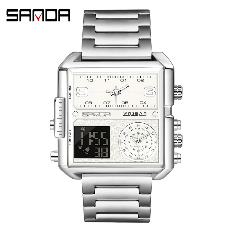 Outletssanda6023-reloj electrónico cuadrado para hombre, moderno, informal, de negocios, luminoso, con correa de acero, envío gratis