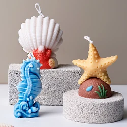 Ocean Series Silicone Candle Molds DIY Starfish Shell Coral Seahorse Gypsum Resin Mould Home Decor Aquarium Accessories 3D Craft