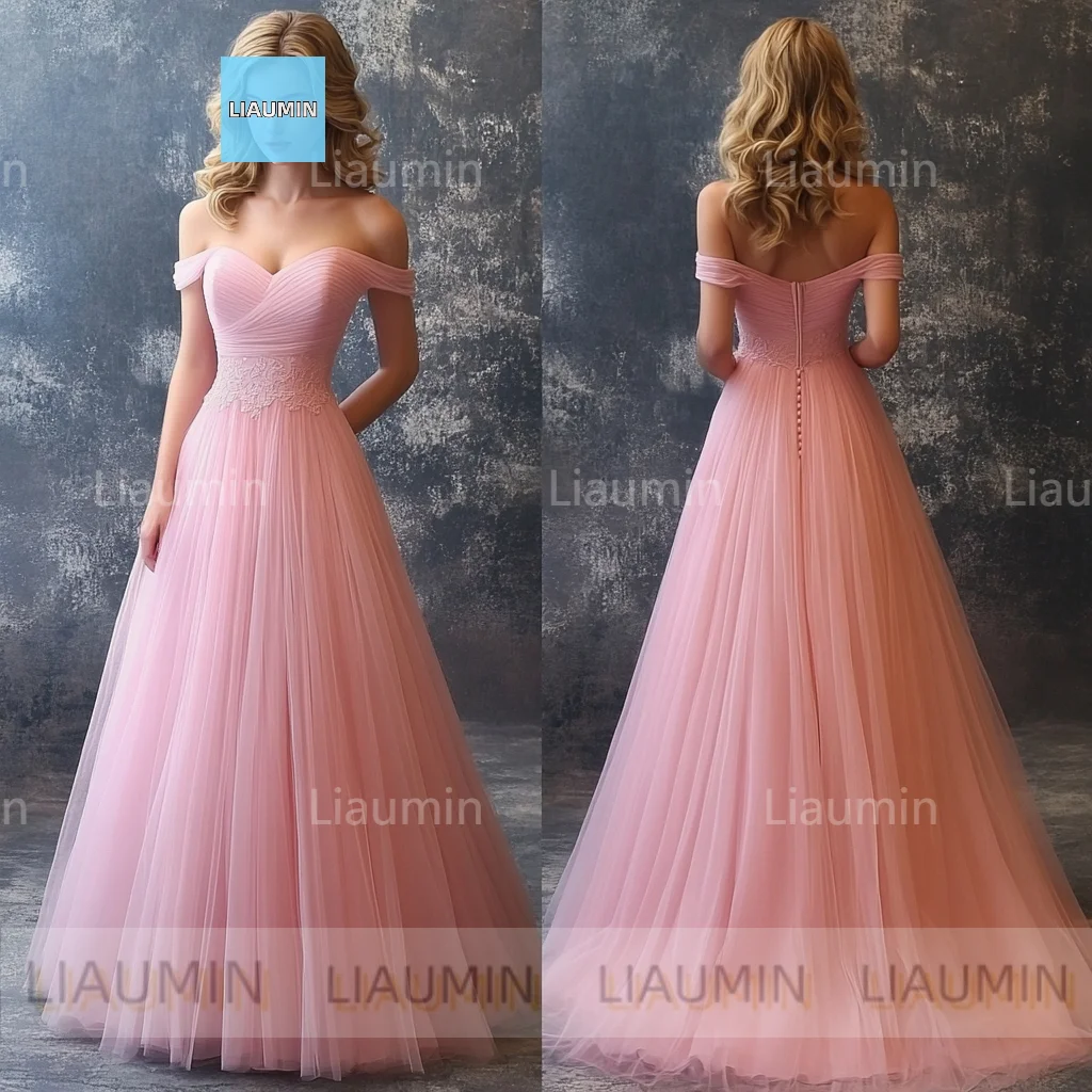 Simple Pink A Line Off Shoulder Lace-up Floor Length Prom Formal Wedding Dresses Evening Bridesmaid Clothing Custom Made C-2