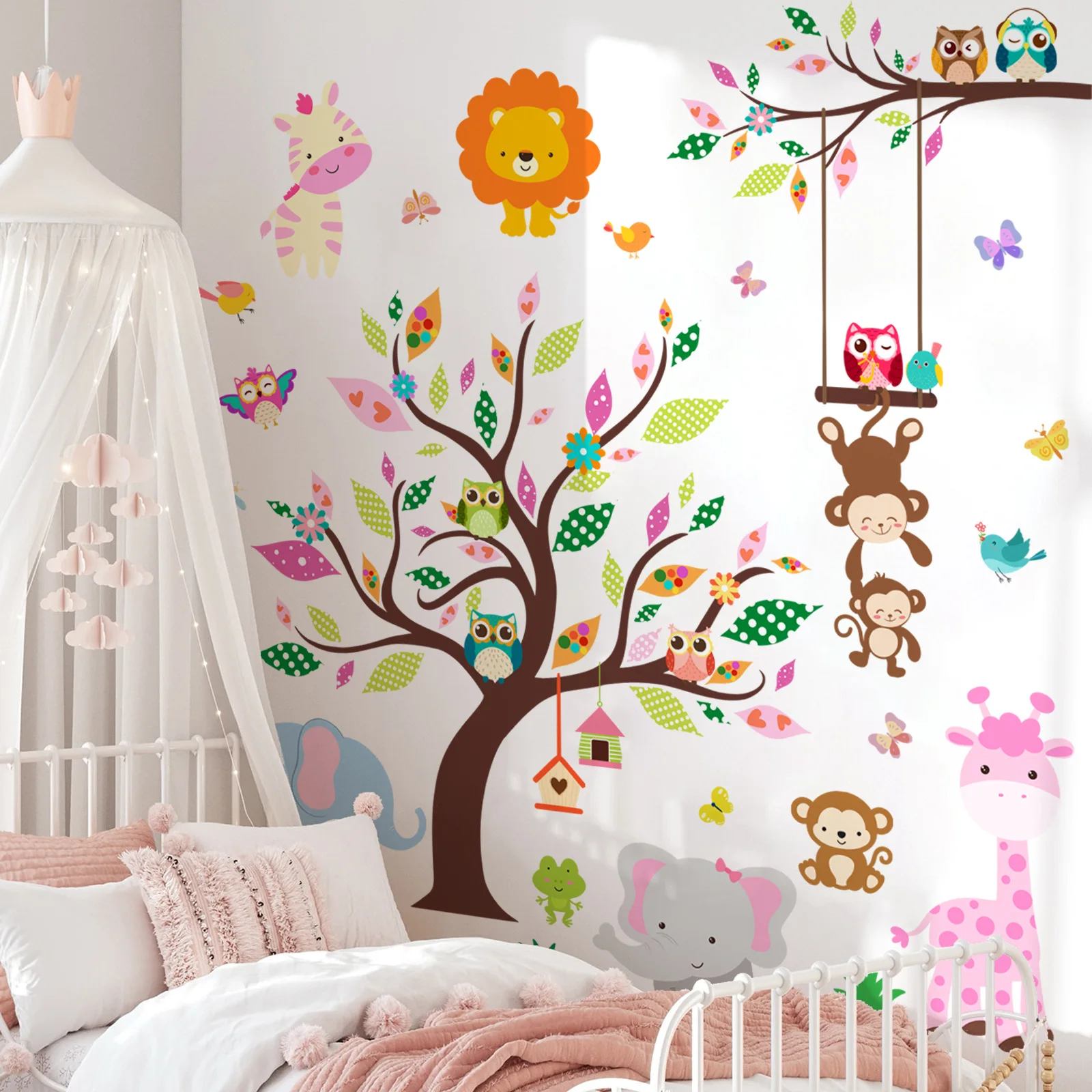 

Cartoon Background Wall Decal, Forest Animal, Elephant, Monkey, Giraffe, Children's Room, Kindergarten Decoration