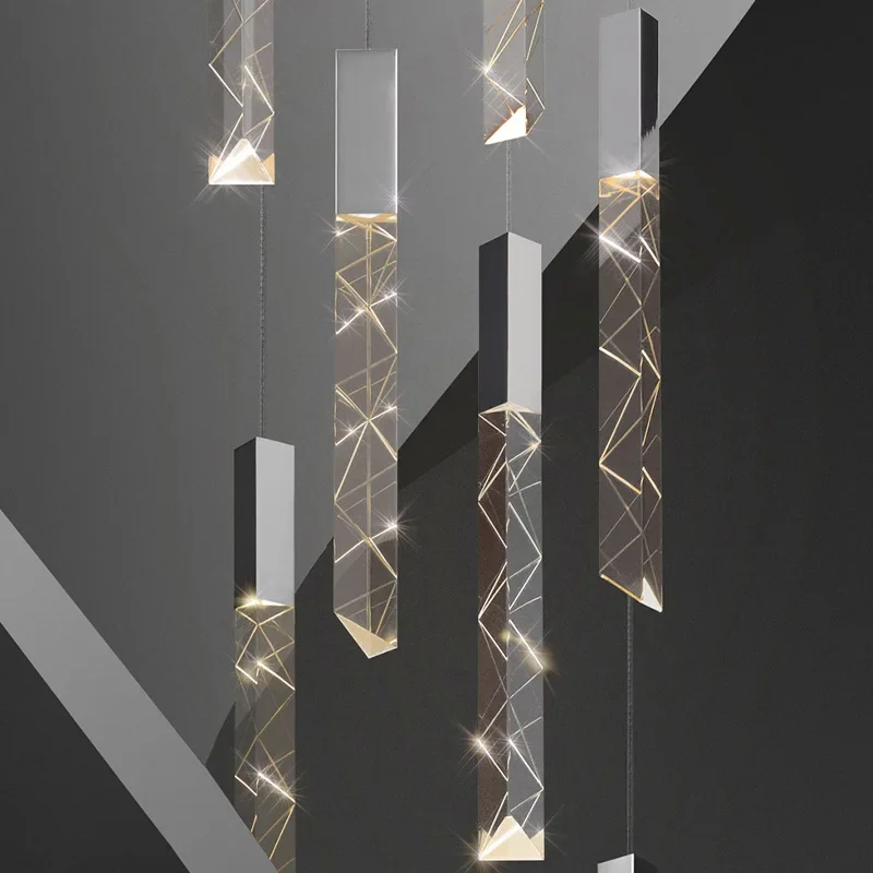

Modern Loft LED Chandelier K9 Crystal Chrome Duplex Stair Living Room Hotel Ceiling Hanging Light Luxury Pendant Lamp
