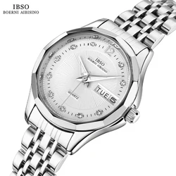 IBSO Hot New 9286# Women Luxury Quartz Watch Luminous Calendar Stainless Steel Strap Irregular Case Date Display 3ATM Waterproof