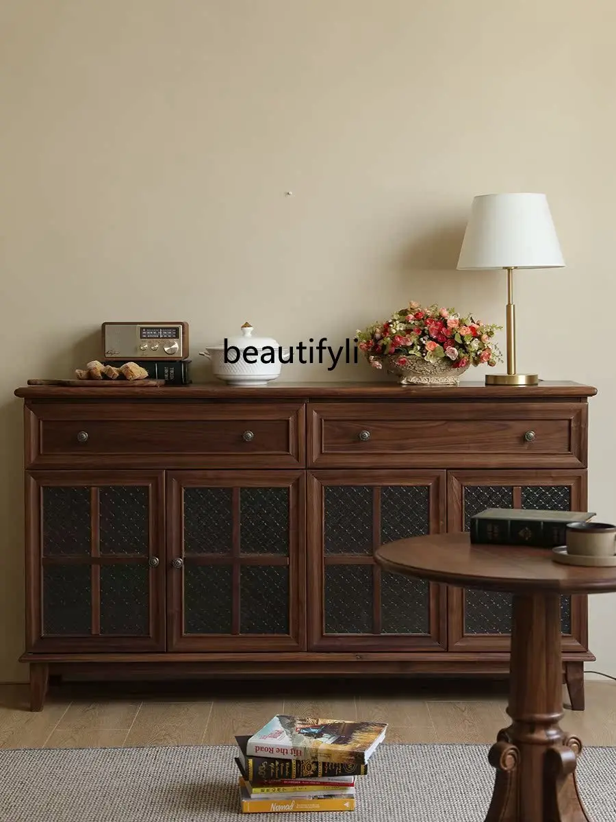 

American-Style Solid Wood Sideboard Cabinet Mid-Ancient Tea Cabinet Storage Cabinet Oak Living Room