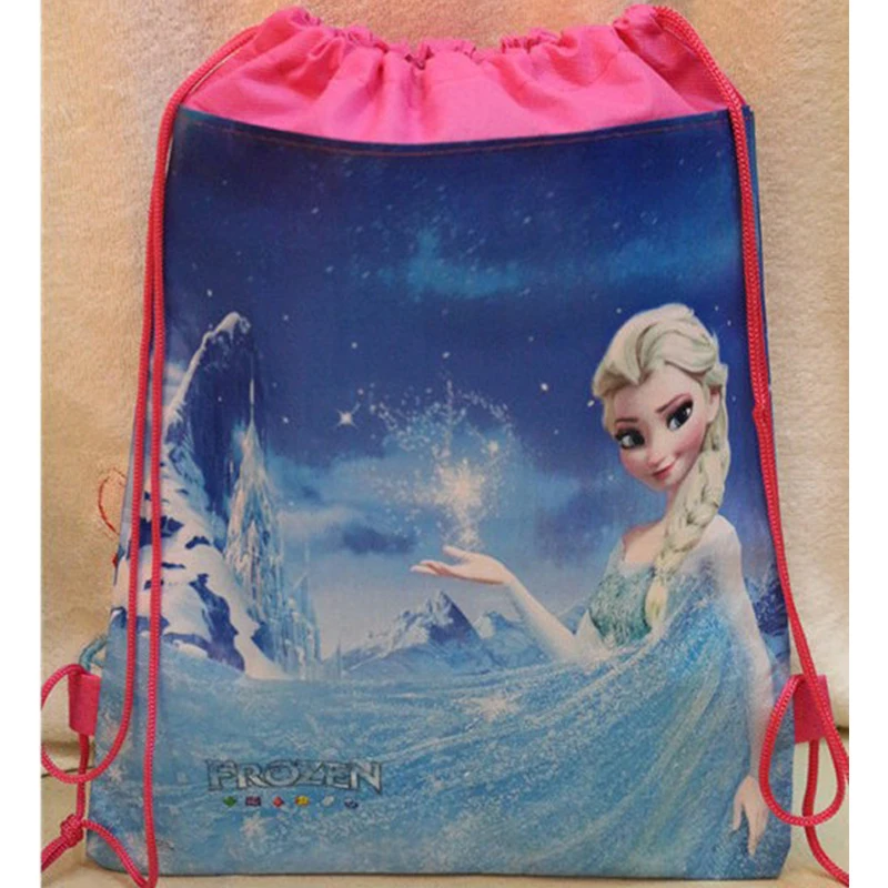 Disney Frozen Princess Bag Cute Princess Elsa Printed Cartoon Drawstring Backpack for Girls Double-Sided Sports Storage Bag Gift