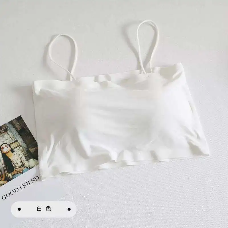 Soutien-gorge court sexy sans couture pour femmes, haut à bretelles blanches, caraco dos nu, Croppe solide, précieux, été, Y-2024