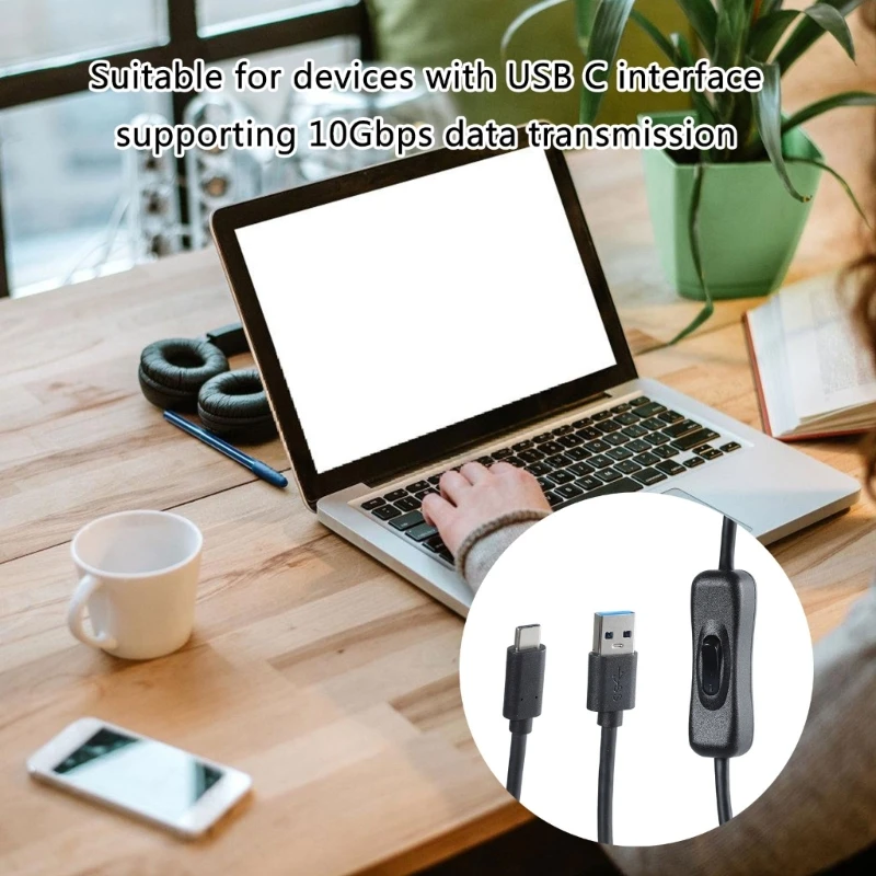 USB Male to Type C Male Power Cable with Switches, 60W Charging Cord Support 10Gbps Data Transfer for Tablets Phones 896C