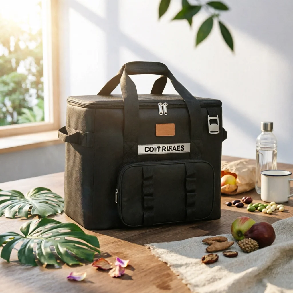 Insulated Cooler Bag Zippered Rectangular Cooler Bag Food Carrier Reflective Strip Carry Case Reinforced Seams for Outdoor