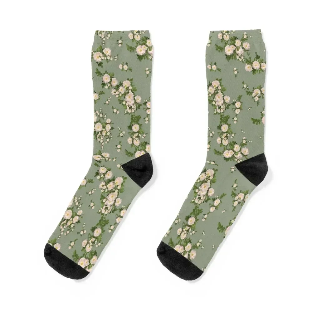 Seamless Apricot Blush Roses on Sage Background Socks hip hop kawaii Hiking boots sports and leisure Male Socks Women's