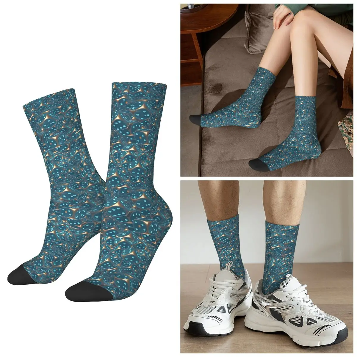 All Seasons Colour Fun Dice Pattern Socks Harajuku Crew Socks Casual Stockings for Men Women Valentine's Day Gifts