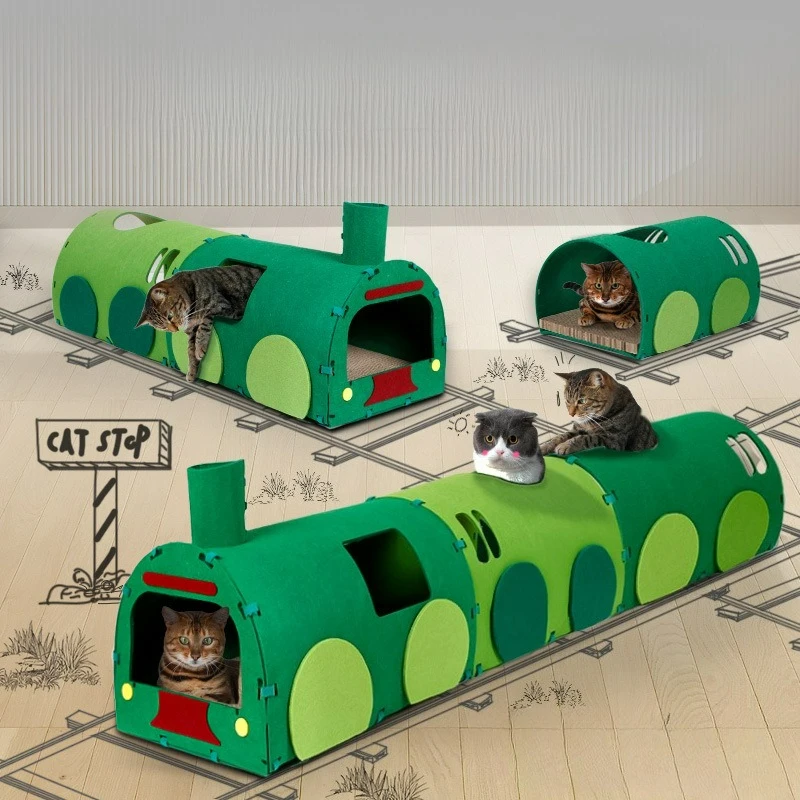Cat Tunnel Cat Scratching Board Self-hi Toy Green Leather Train Channel Drilling Corrugated Non-woven Claw Car Cat Nest