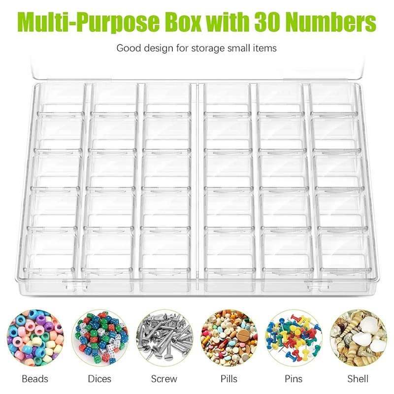 

ABMI-30 Compartment Stackable Storage Boxes With Lids, Mini Containers For Beads, Glitter, Slime, Paint Or Seeds, Transparent