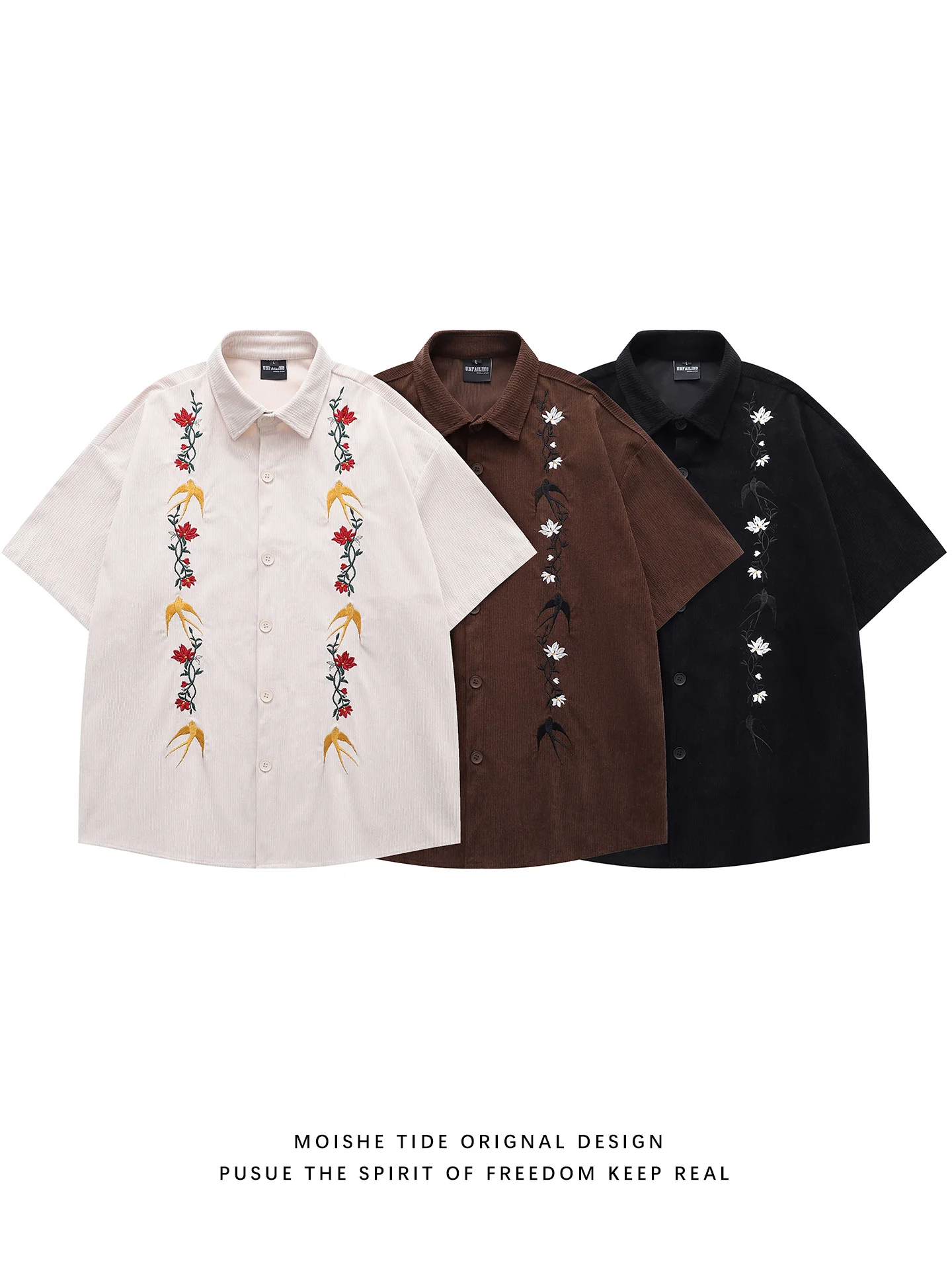 

MOIE TIDE Винтажная вельветовая вышивка с цветочной вышивкой ort Sve Мужская летняя свободная универсальная пара irt из полиэфирного волокна