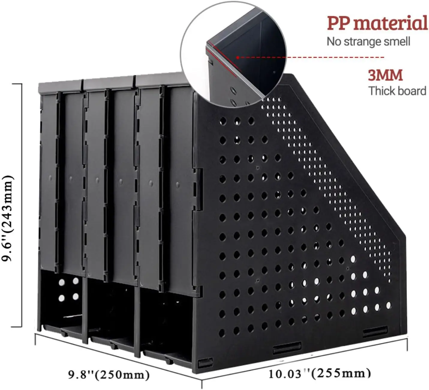 Collapsible 4 Compartment Magazine Holder Desktop Adjustable Sturdy File Dividers Document Cabinet Rack Display (Black)