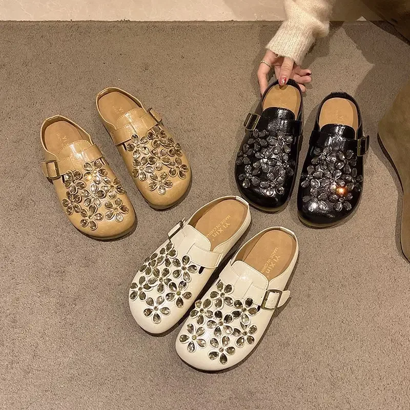 Women's Floral Rhinestone Buckle Strap Closed Toe Slip on Mule Clogs Vintage Casual Daily Outdoor Footwear Drop Shipping Gift view 6