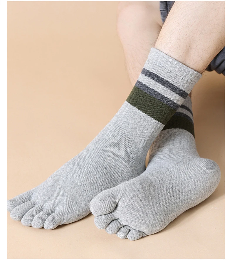 5 Paar Frottee-Zehensocken für Herren, Baumwolle, gestreift, dick, weich, elastisch, schweißabsorbierend, warm halten, Partykleid, lange 5-Finger-Happy-Socken – Detail 13