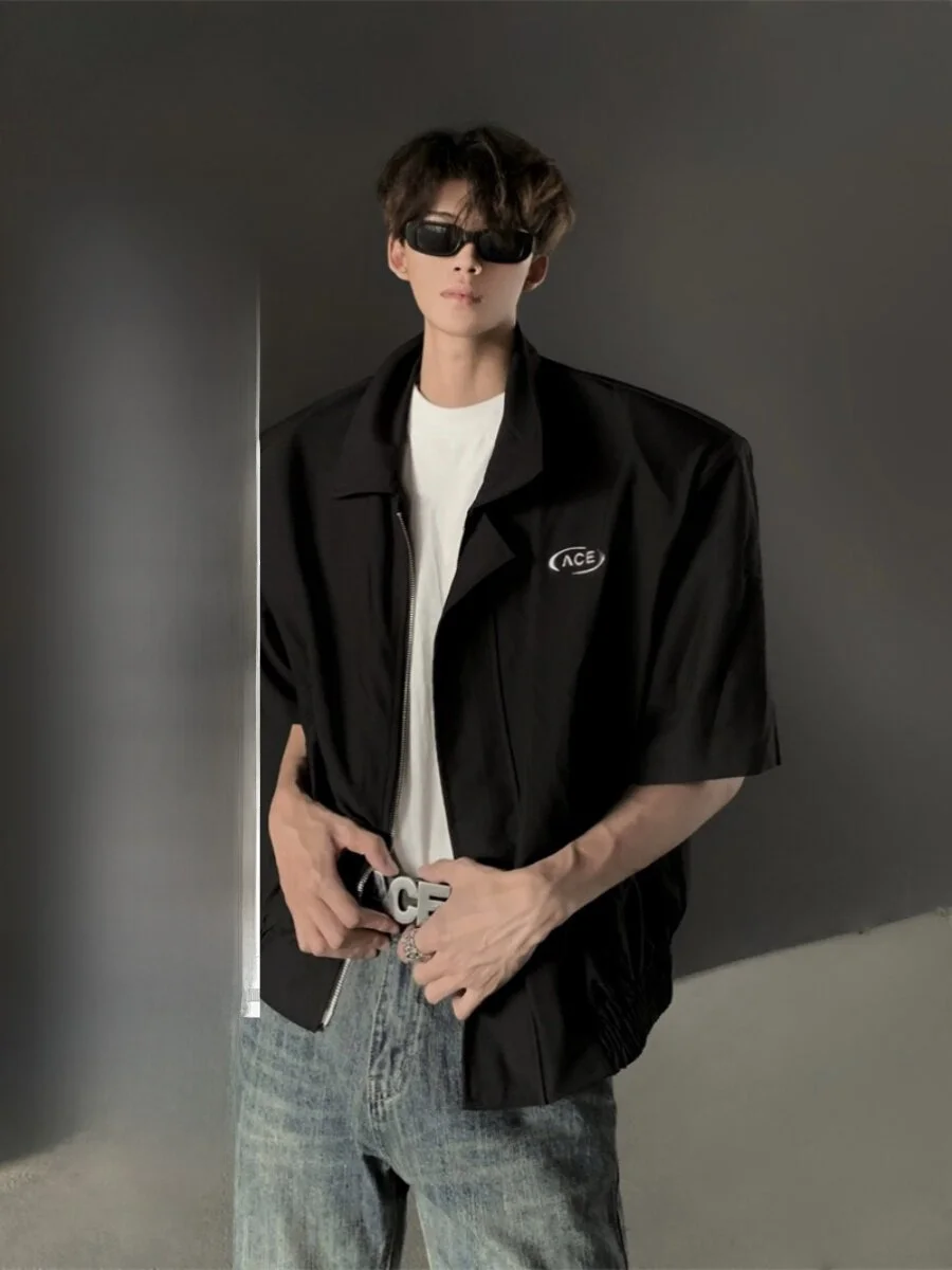 Ace Deconstructed Original Design Shoulder Pad Jacket Men's Summer High-End Loose Outerwear Trendy Flip-Collar Casual Coat