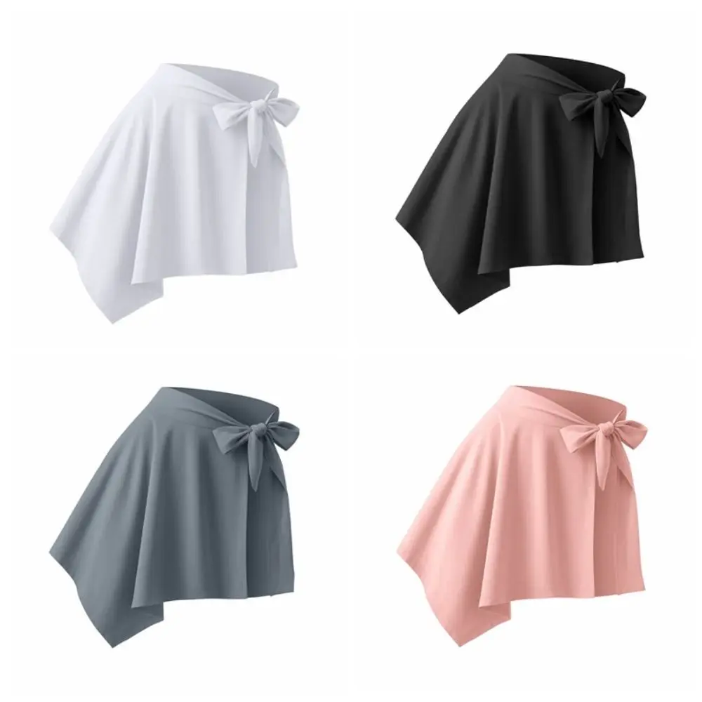 Hip-hiding yoga capa nádega saia cor sólida curto esportes anti-vazio saia bowknot irregular feminino meio corpo saia correndo