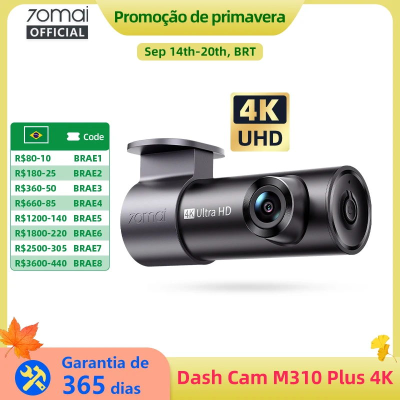 Versão Global 70Mai Dash Cam M310 Plus 4K Verdadeiro 4K 2160P Wdr Controle de Voz Suporte Modo Estacionamento 24H DVR Automotivo 70Mai M310 Plus 4K