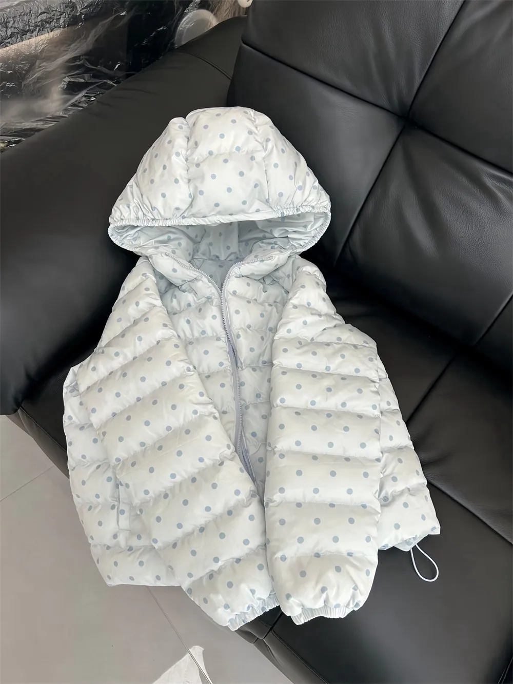 Trendy Brand Design Sense Spliced Long Sleeve Polka Dot Cotton Jacket Women's Autumn Winter New Style Casual Simple Hooded Coat